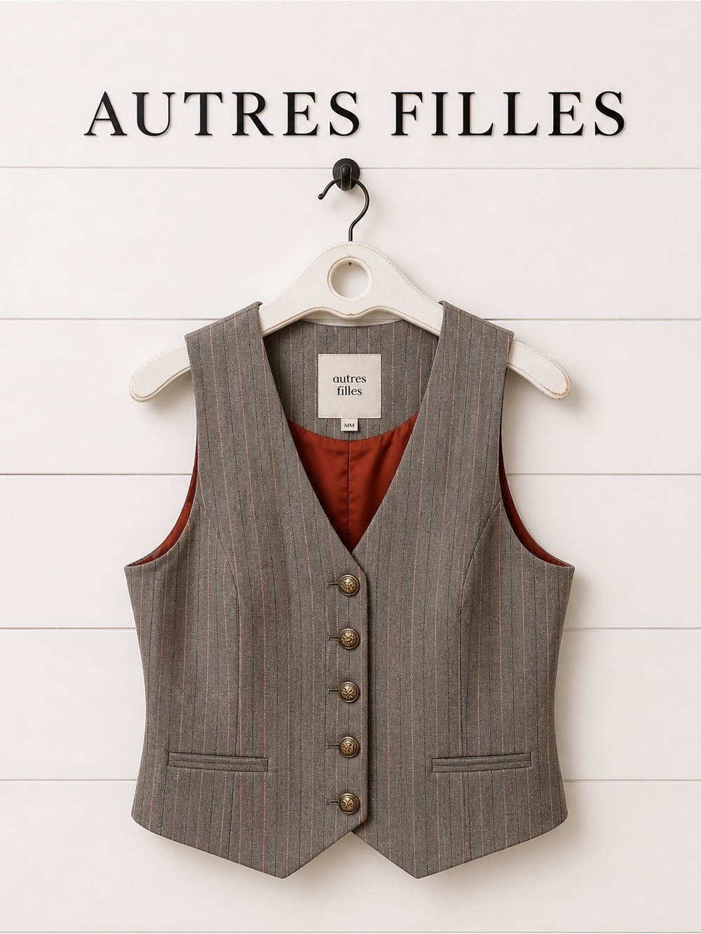 AUTRES FILLES Pinstripe Vest – Size M – Grey orange